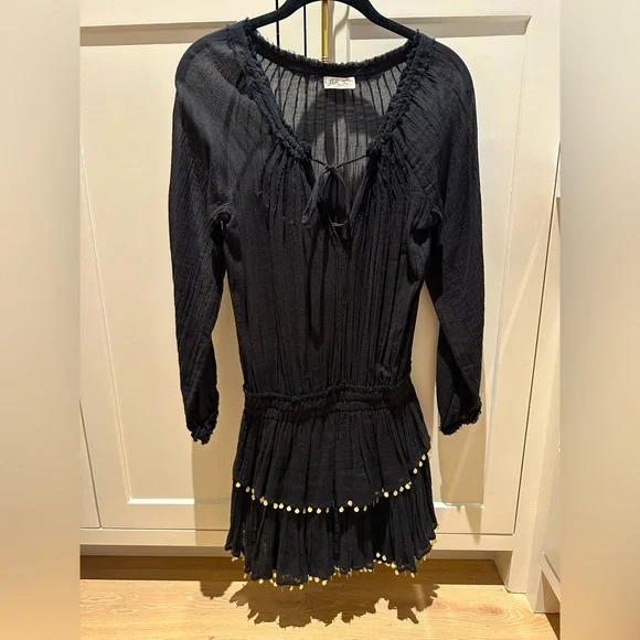 Loveshackfancy popover dress black with gold tassels - Picture 2 of 7